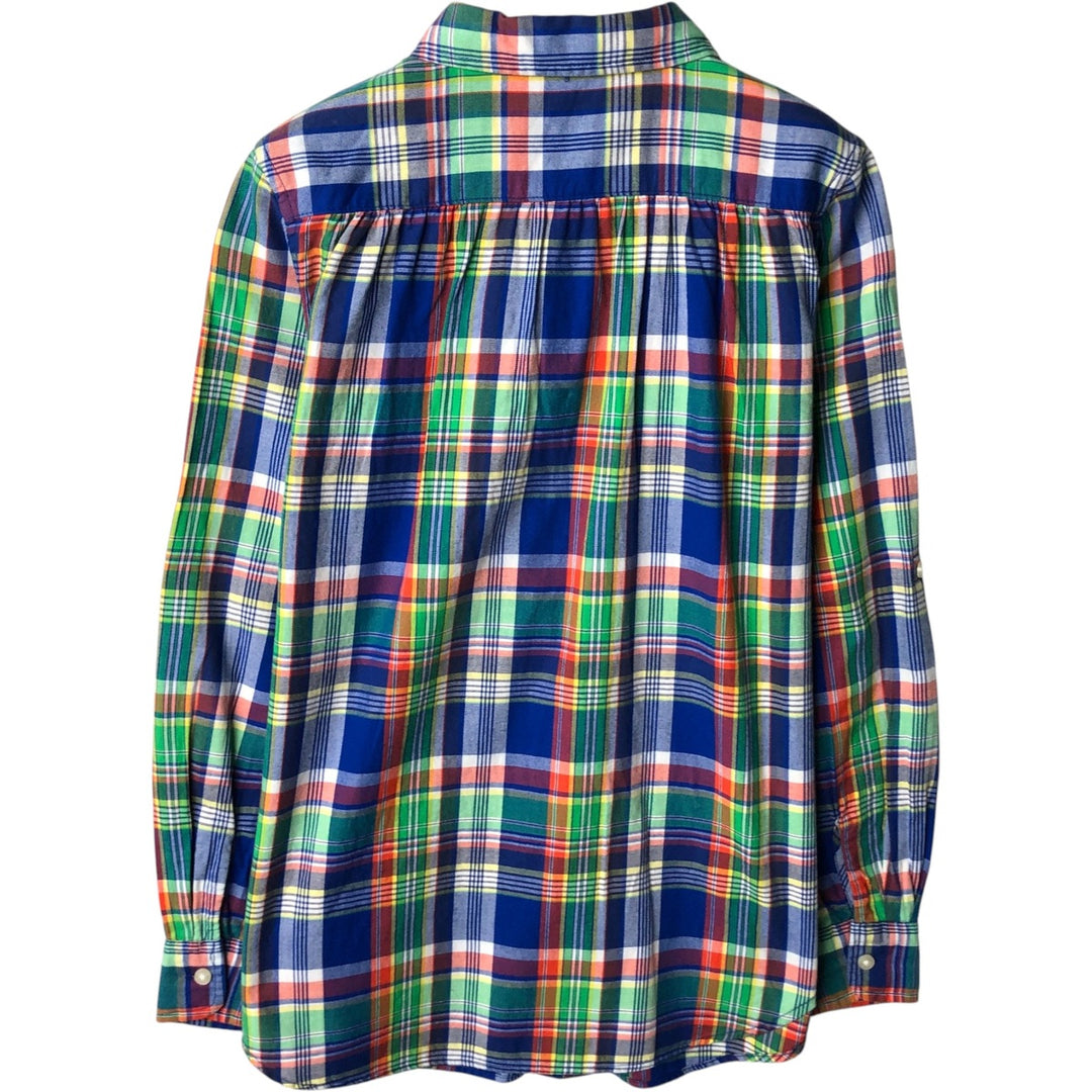 Ralph Lauren Frill Long-Sleeve Cotton Check Shirt, Women's Size XS cotton blue type Vintage Second Hand