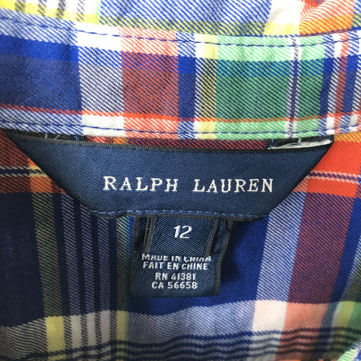 Ralph Lauren Frill Long-Sleeve Cotton Check Shirt, Women's Size XS cotton blue type Vintage Second Hand