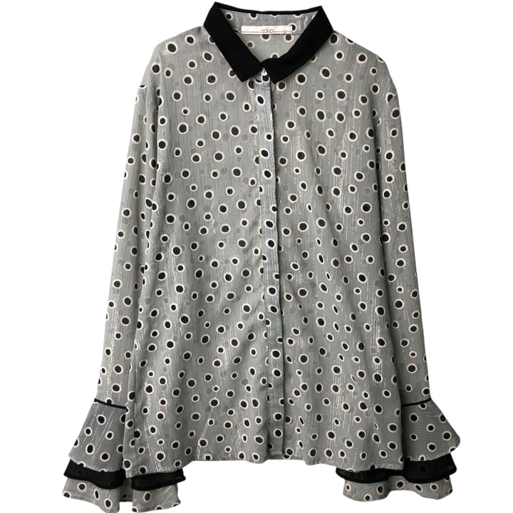 aaiko Dot Pattern Tiered Sleeve Long Sleeve Sheer Shirt Box Shirt Women's Size M polyester gray type Vintage Second Hand