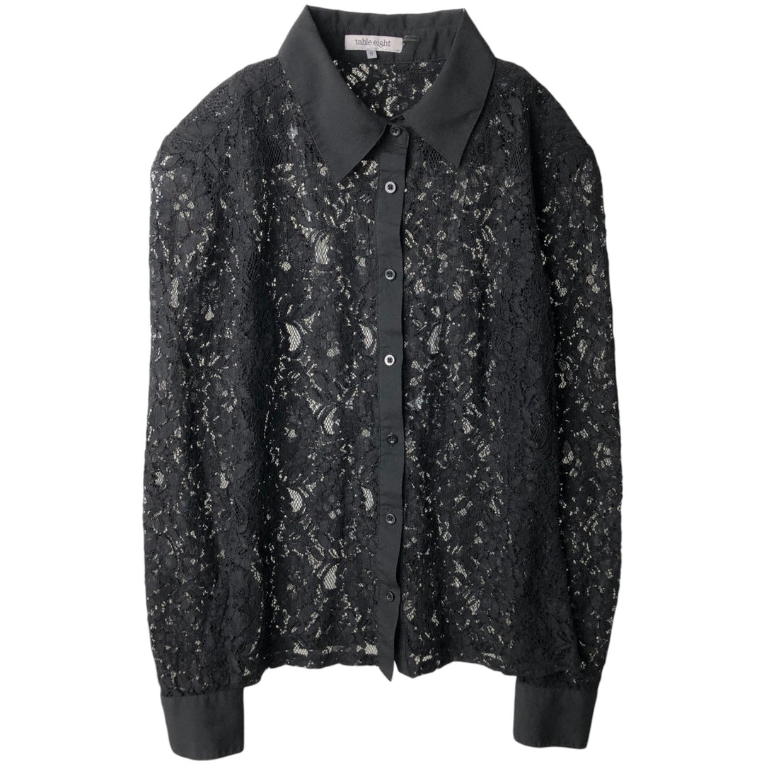 Table Eight Floral Print Long-Sleeved All-Lace Blouse, Women's Size S (approx.) unclear black type Vintage Second Hand