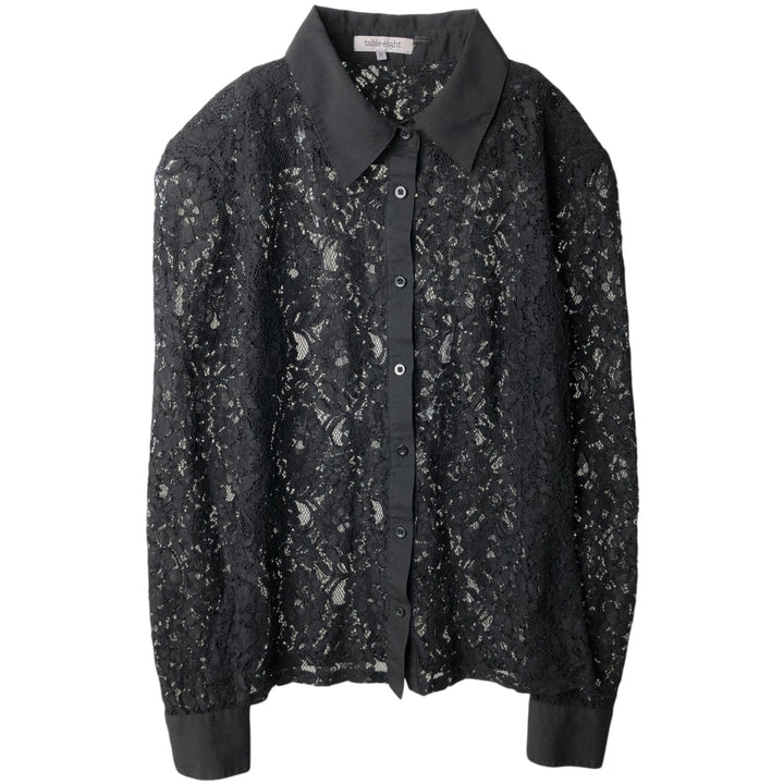 Table Eight Floral Print Long-Sleeved All-Lace Blouse, Women's Size S (approx.) unclear black type Vintage Second Hand