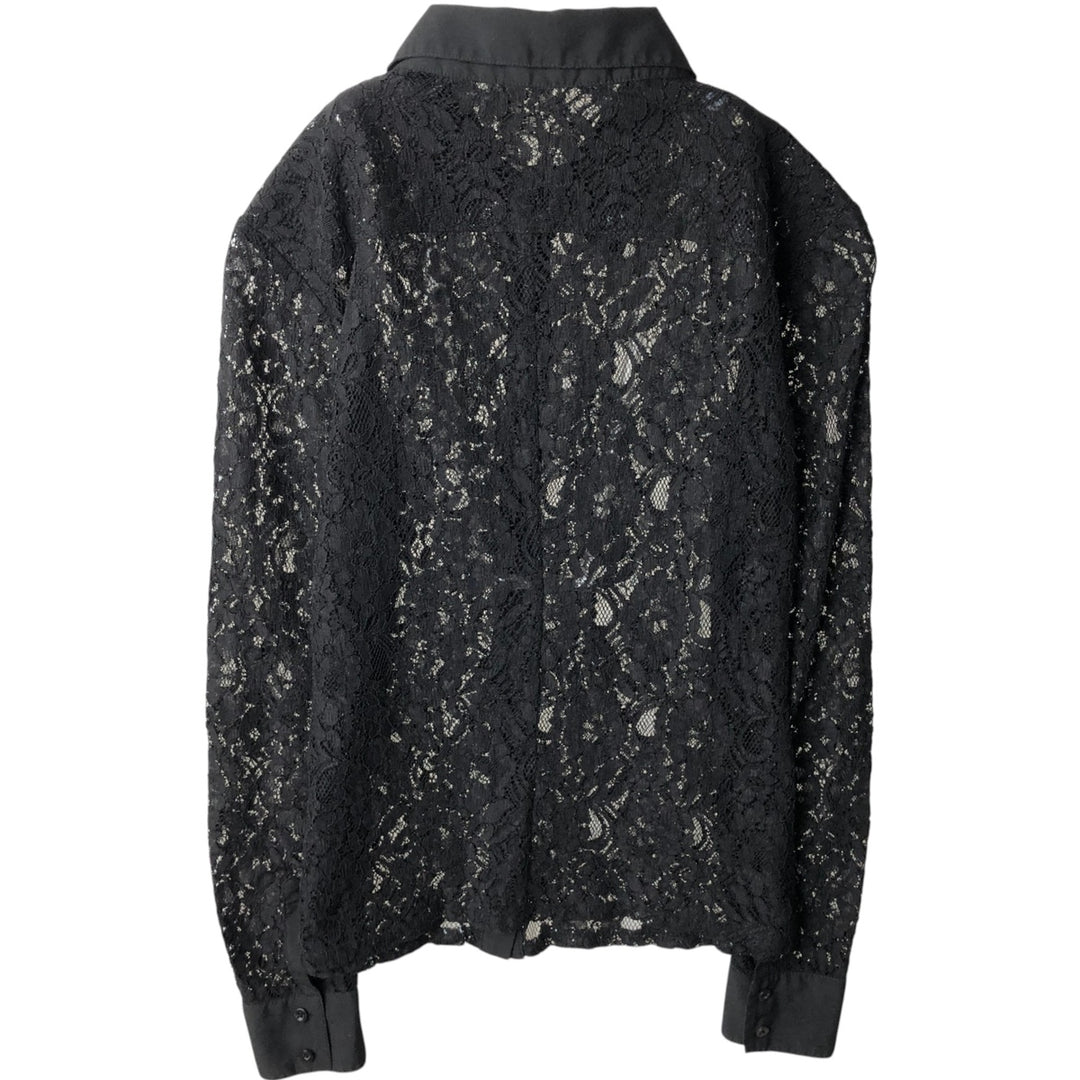 Table Eight Floral Print Long-Sleeved All-Lace Blouse, Women's Size S (approx.) unclear black type Vintage Second Hand