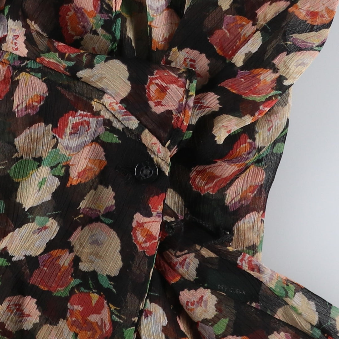 Ralph Lauren LAUREN Floral Ruffle Long-Sleeve Sheer Blouse, Women's Size M (approx.) polyester black type Vintage Second Hand