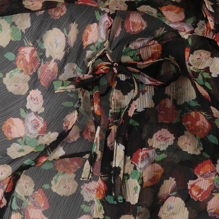 Ralph Lauren LAUREN Floral Ruffle Long-Sleeve Sheer Blouse, Women's Size M (approx.) polyester black type Vintage Second Hand