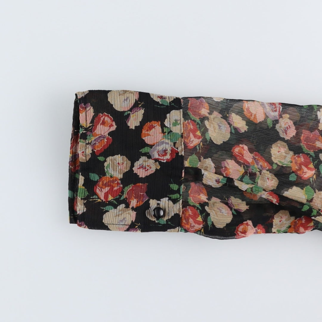 Ralph Lauren LAUREN Floral Ruffle Long-Sleeve Sheer Blouse, Women's Size M (approx.) polyester black type Vintage Second Hand