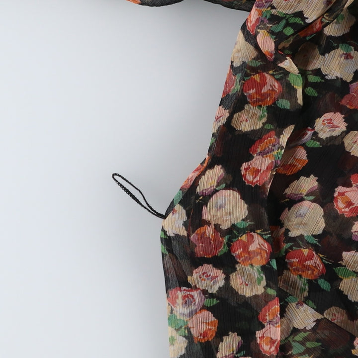 Ralph Lauren LAUREN Floral Ruffle Long-Sleeve Sheer Blouse, Women's Size M (approx.) polyester black type Vintage Second Hand