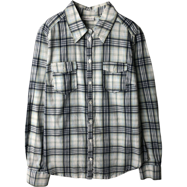 Yessica Long-Sleeve Cotton Check Shirt, Women's Size M (approx.) cotton Blue type light blue Vintage Second Hand