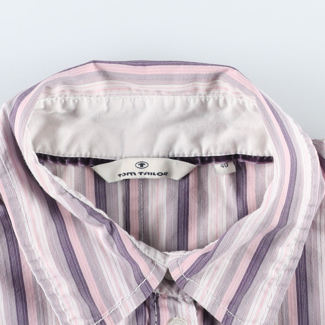 TOM TAILOR Multi-stripe Long-sleeved Striped Shirt, Women's Size M (approx.) cotton pink type Vintage Second Hand