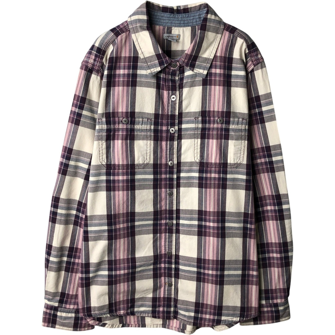 Carhartt Check Pattern Long-Sleeve Cotton Check Shirt, Women's Size L (approx.) cotton purple type Vintage Second Hand
