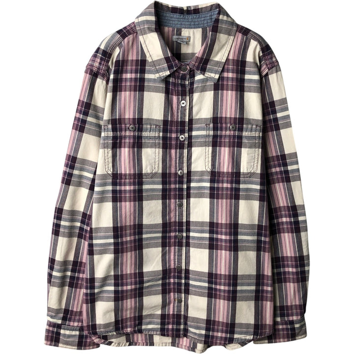 Carhartt Check Pattern Long-Sleeve Cotton Check Shirt, Women's Size L (approx.) cotton purple type Vintage Second Hand