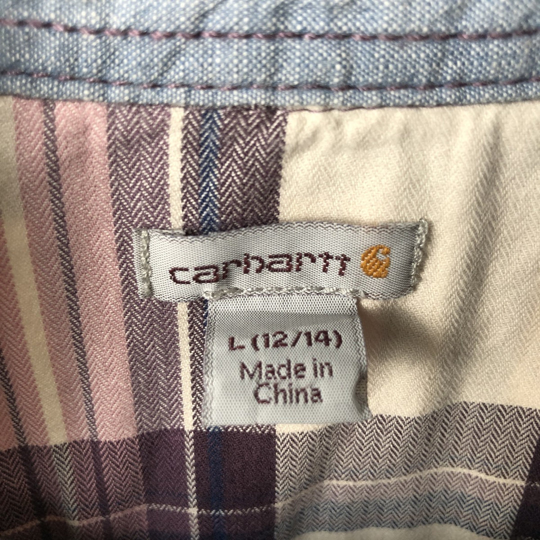 Carhartt Check Pattern Long-Sleeve Cotton Check Shirt, Women's Size L (approx.) cotton purple type Vintage Second Hand
