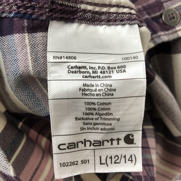 Carhartt Check Pattern Long-Sleeve Cotton Check Shirt, Women's Size L (approx.) cotton purple type Vintage Second Hand