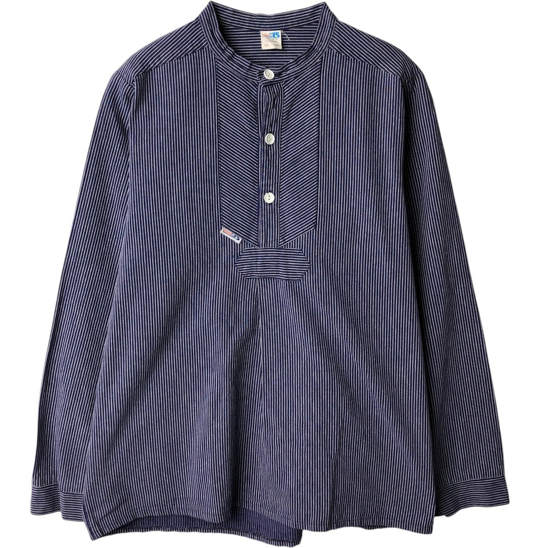 modAS Long-Sleeve Cotton Stripe Shirt, Fisherman Shirt, Women's Size M (approx.) cotton navy blue type Vintage Second Hand