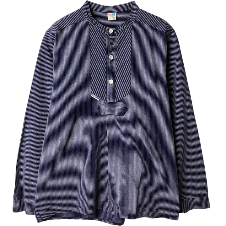 modAS Long-Sleeve Cotton Stripe Shirt, Fisherman Shirt, Women's Size M (approx.) cotton navy blue type Vintage Second Hand