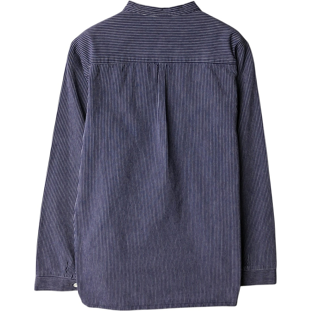 modAS Long-Sleeve Cotton Stripe Shirt, Fisherman Shirt, Women's Size M (approx.) cotton navy blue type Vintage Second Hand