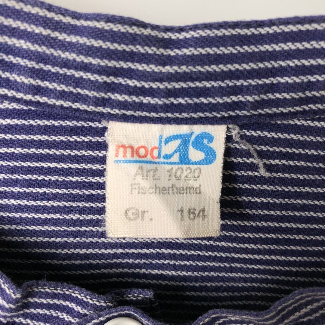 modAS Long-Sleeve Cotton Stripe Shirt, Fisherman Shirt, Women's Size M (approx.) cotton navy blue type Vintage Second Hand