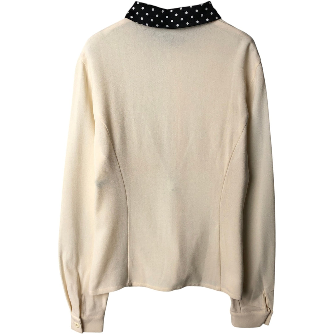 Polka Dot Pattern Long-Sleeve Blouse, Women's Size S (approx.) unclear ivory Vintage Second Hand