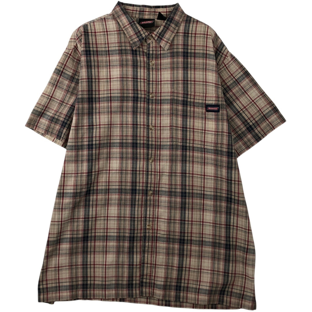Dickies Check Pattern Short Sleeve Work Shirt Box Shirt Men's XL cotton brown type Vintage Second Hand