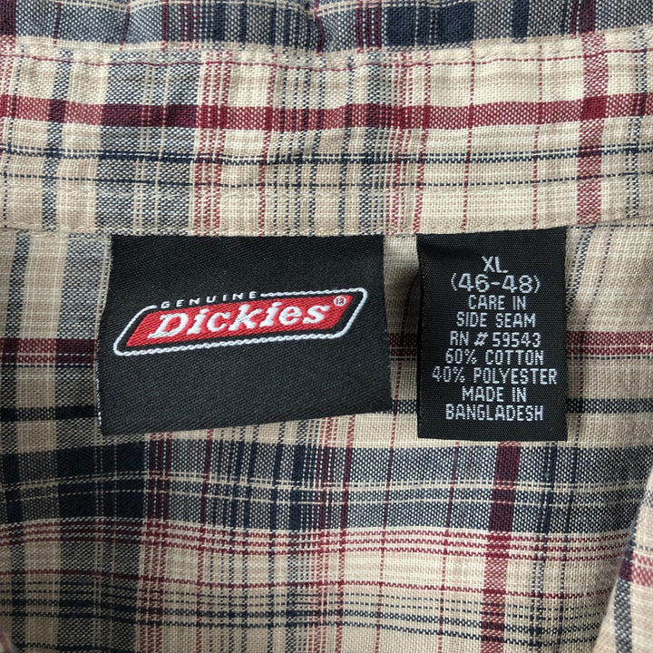 Dickies Check Pattern Short Sleeve Work Shirt Box Shirt Men's XL cotton brown type Vintage Second Hand