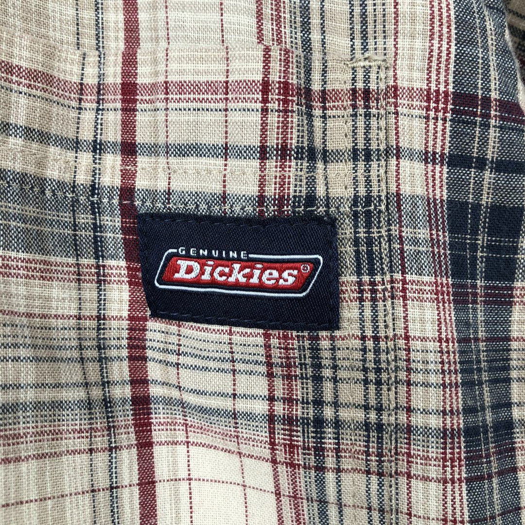 Dickies Check Pattern Short Sleeve Work Shirt Box Shirt Men's XL cotton brown type Vintage Second Hand