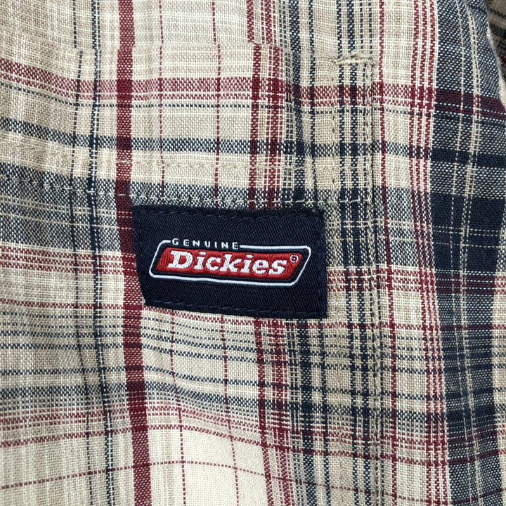 Dickies Check Pattern Short Sleeve Work Shirt Box Shirt Men's XL cotton brown type Vintage Second Hand