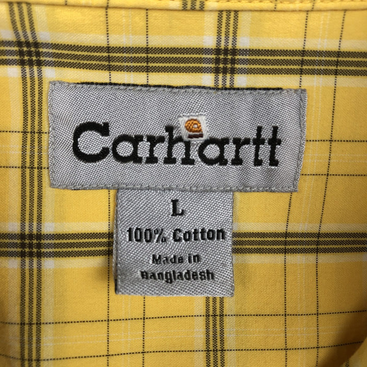Carhartt Check Pattern Button-down Short Sleeve Work Shirt, Men's Size L cotton yellow type Vintage Second Hand