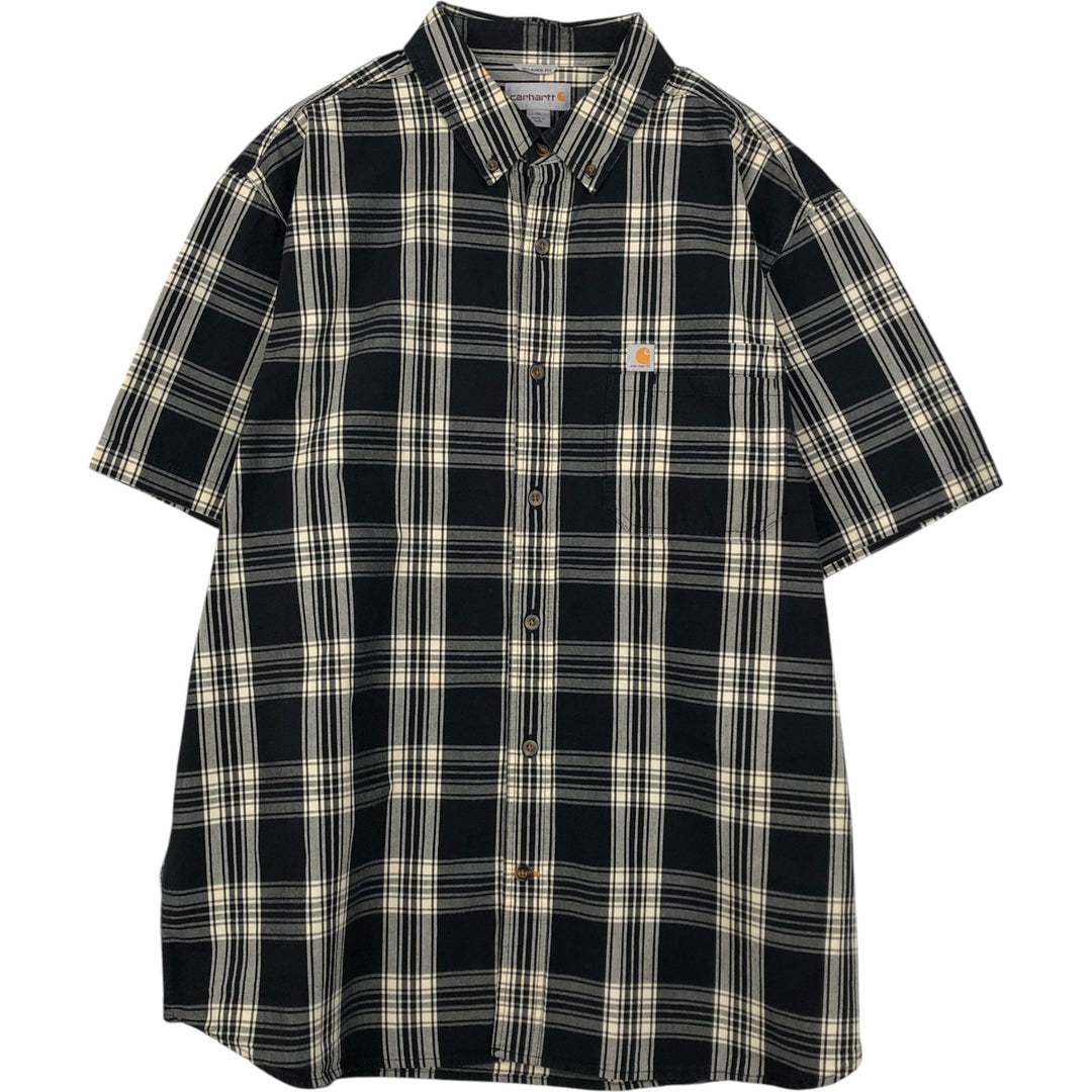 Carhartt RELAXED FIT Check Pattern Button-down Short Sleeve Work Shirt, Men's XL cotton black type Vintage Second Hand