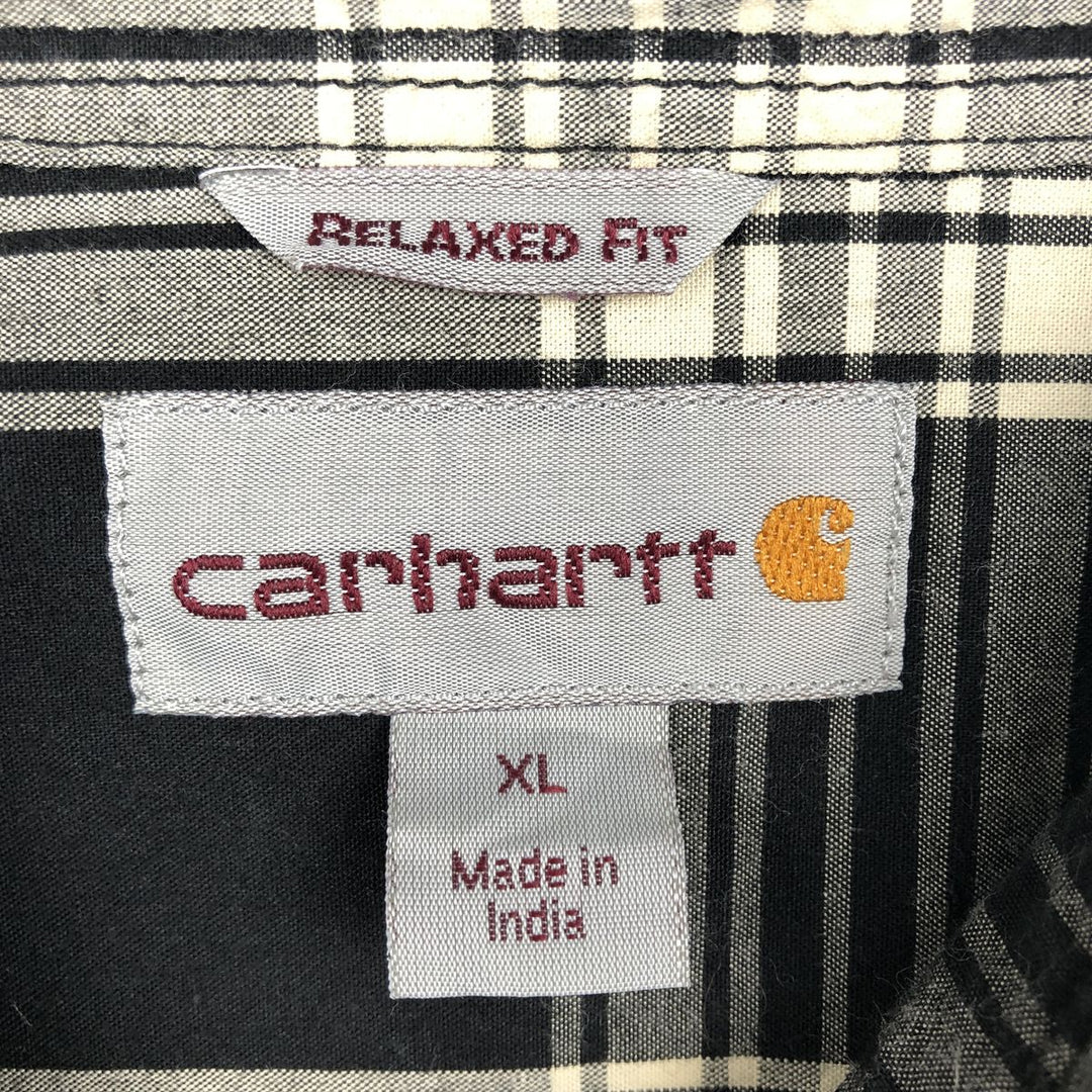 Carhartt RELAXED FIT Check Pattern Button-down Short Sleeve Work Shirt, Men's XL cotton black type Vintage Second Hand