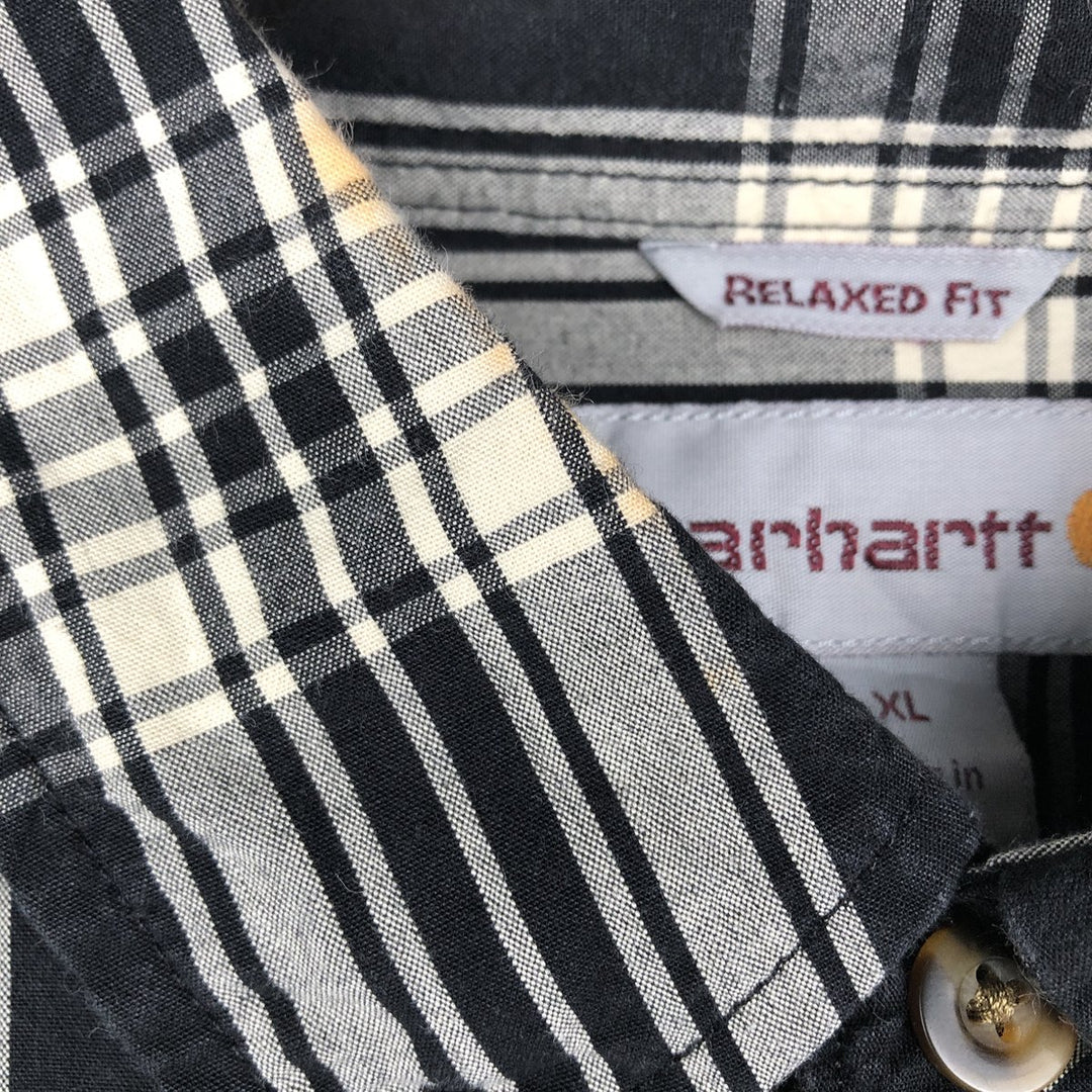 Carhartt RELAXED FIT Check Pattern Button-down Short Sleeve Work Shirt, Men's XL cotton black type Vintage Second Hand