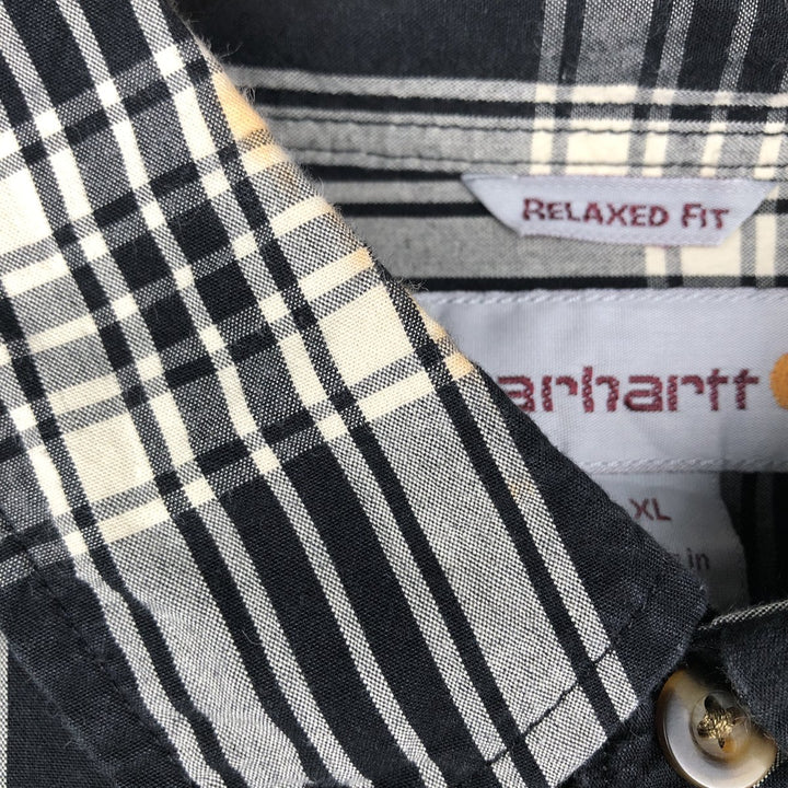 Carhartt RELAXED FIT Check Pattern Button-down Short Sleeve Work Shirt, Men's XL cotton black type Vintage Second Hand