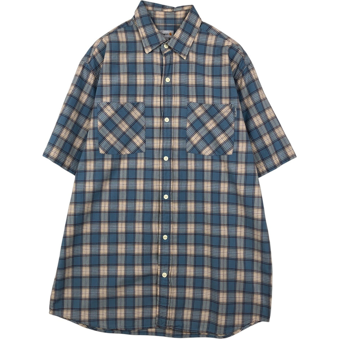 Carhartt Check Pattern Short Sleeve Work Shirt, Men's Size L cotton Blue type light blue Vintage Second Hand