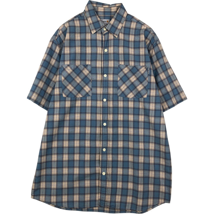 Carhartt Check Pattern Short Sleeve Work Shirt, Men's Size L cotton Blue type light blue Vintage Second Hand