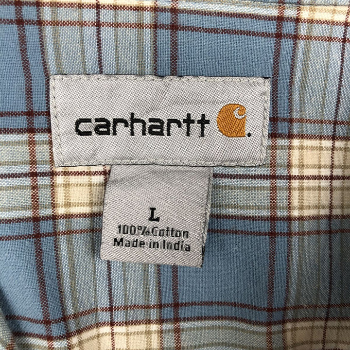 Carhartt Check Pattern Short Sleeve Work Shirt, Men's Size L cotton Blue type light blue Vintage Second Hand