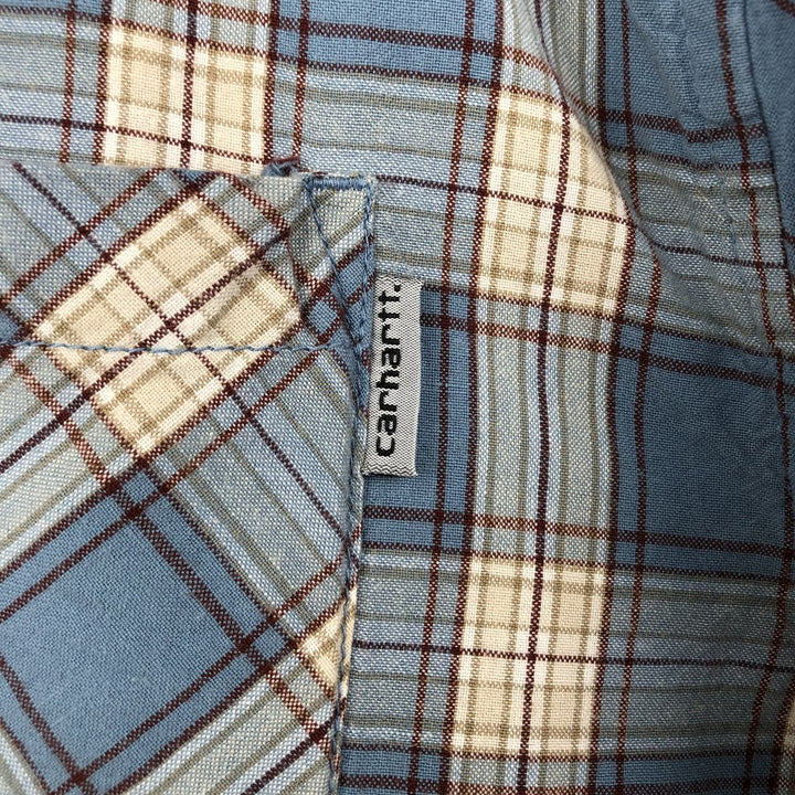 Carhartt Check Pattern Short Sleeve Work Shirt, Men's Size L cotton Blue type light blue Vintage Second Hand