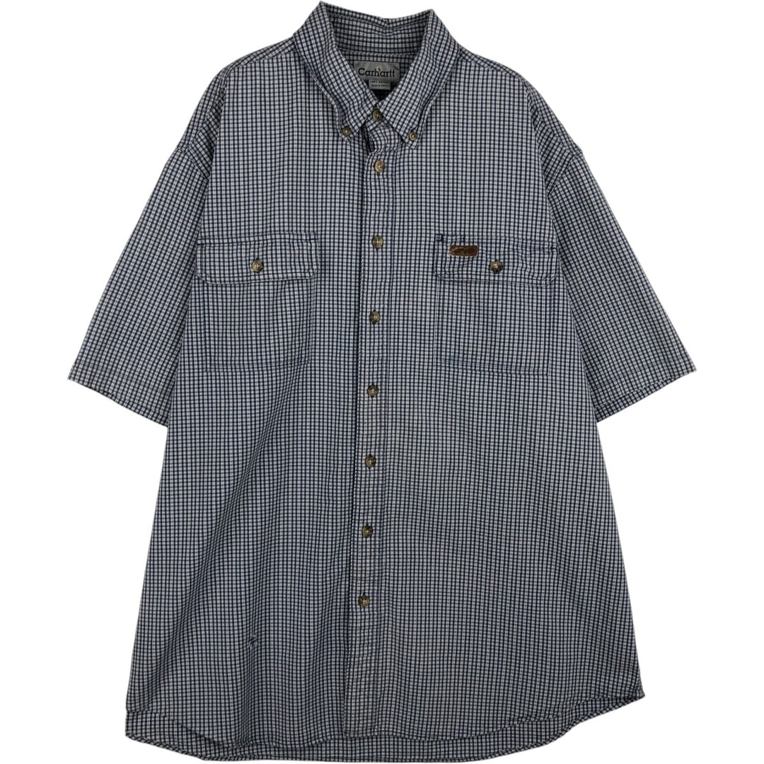 Carhartt Check Pattern Short-Sleeve Button-Down Work Shirt, Men's Size XL (approx.) cotton blue type Vintage Second Hand