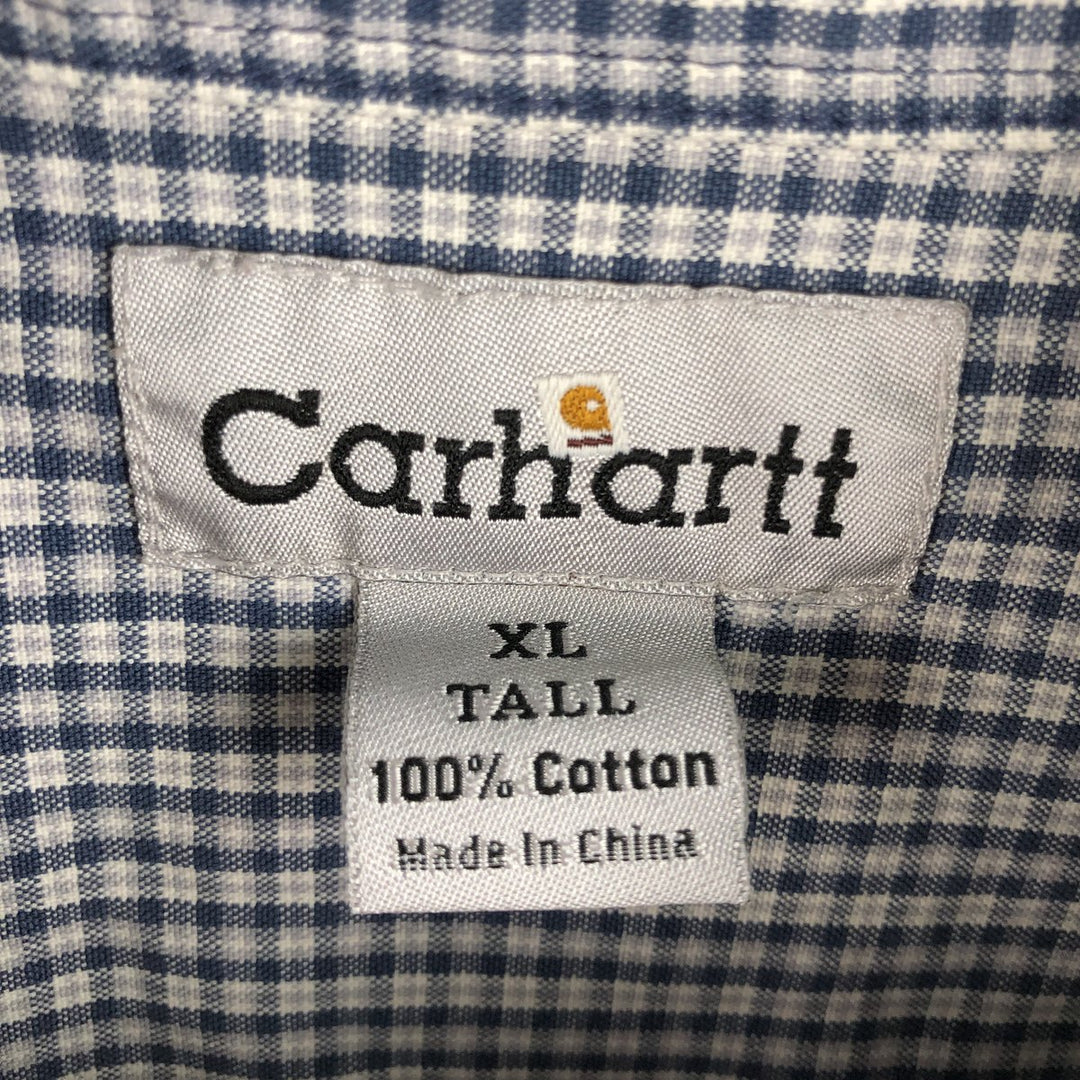 Carhartt Check Pattern Short-Sleeve Button-Down Work Shirt, Men's Size XL (approx.) cotton blue type Vintage Second Hand
