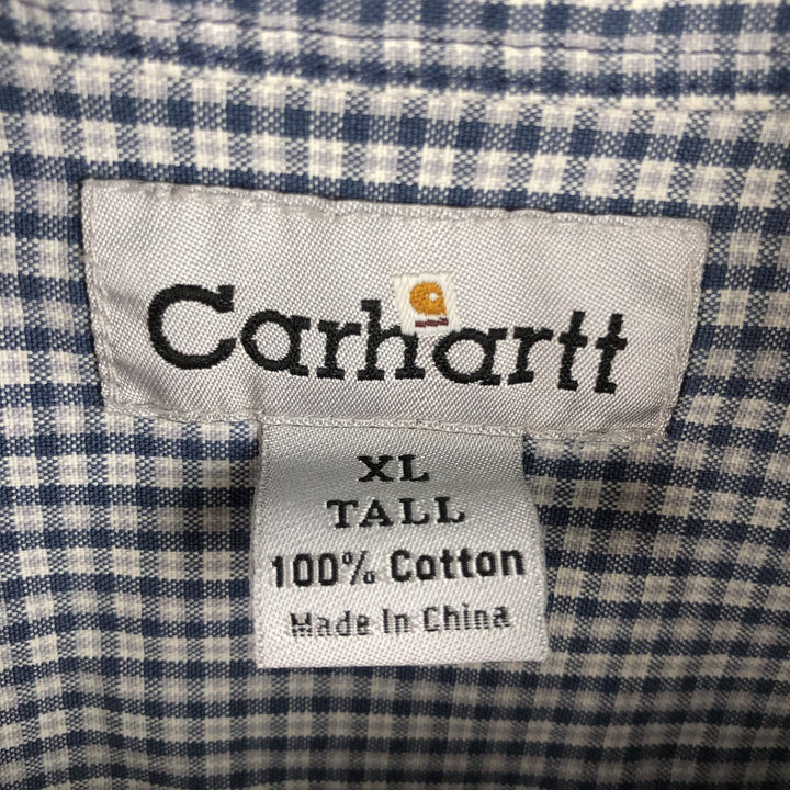 Carhartt Check Pattern Short-Sleeve Button-Down Work Shirt, Men's Size XL (approx.) cotton blue type Vintage Second Hand