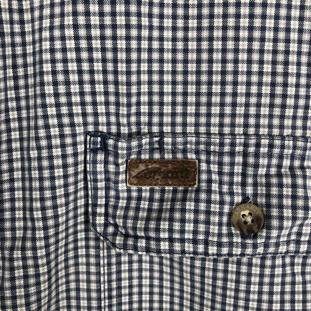 Carhartt Check Pattern Short-Sleeve Button-Down Work Shirt, Men's Size XL (approx.) cotton blue type Vintage Second Hand
