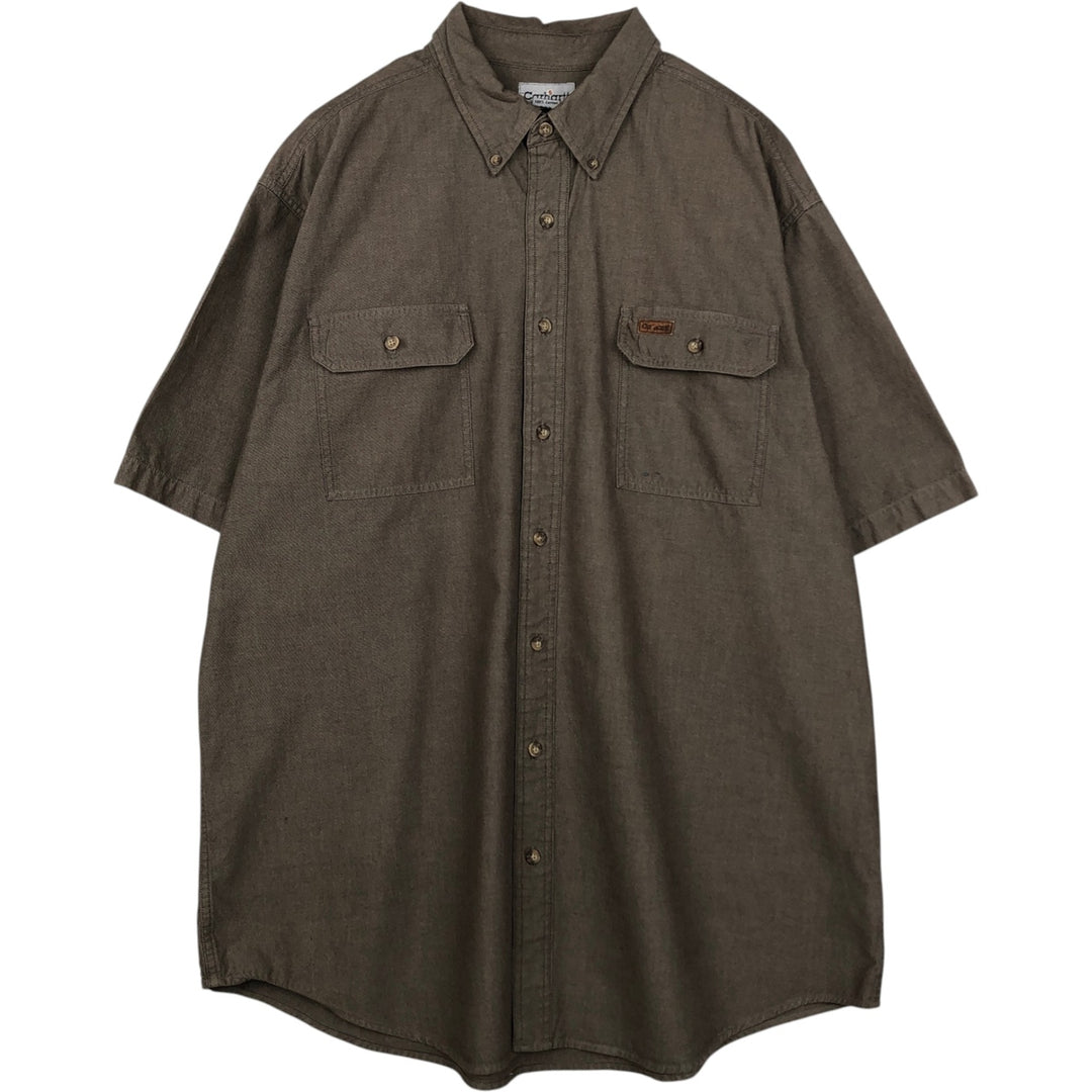 Carhartt button-down short-sleeve work shirt, men's XL size cotton Khaki type Vintage Second Hand