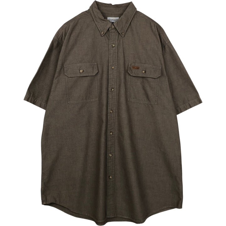Carhartt button-down short-sleeve work shirt, men's XL size cotton Khaki type Vintage Second Hand