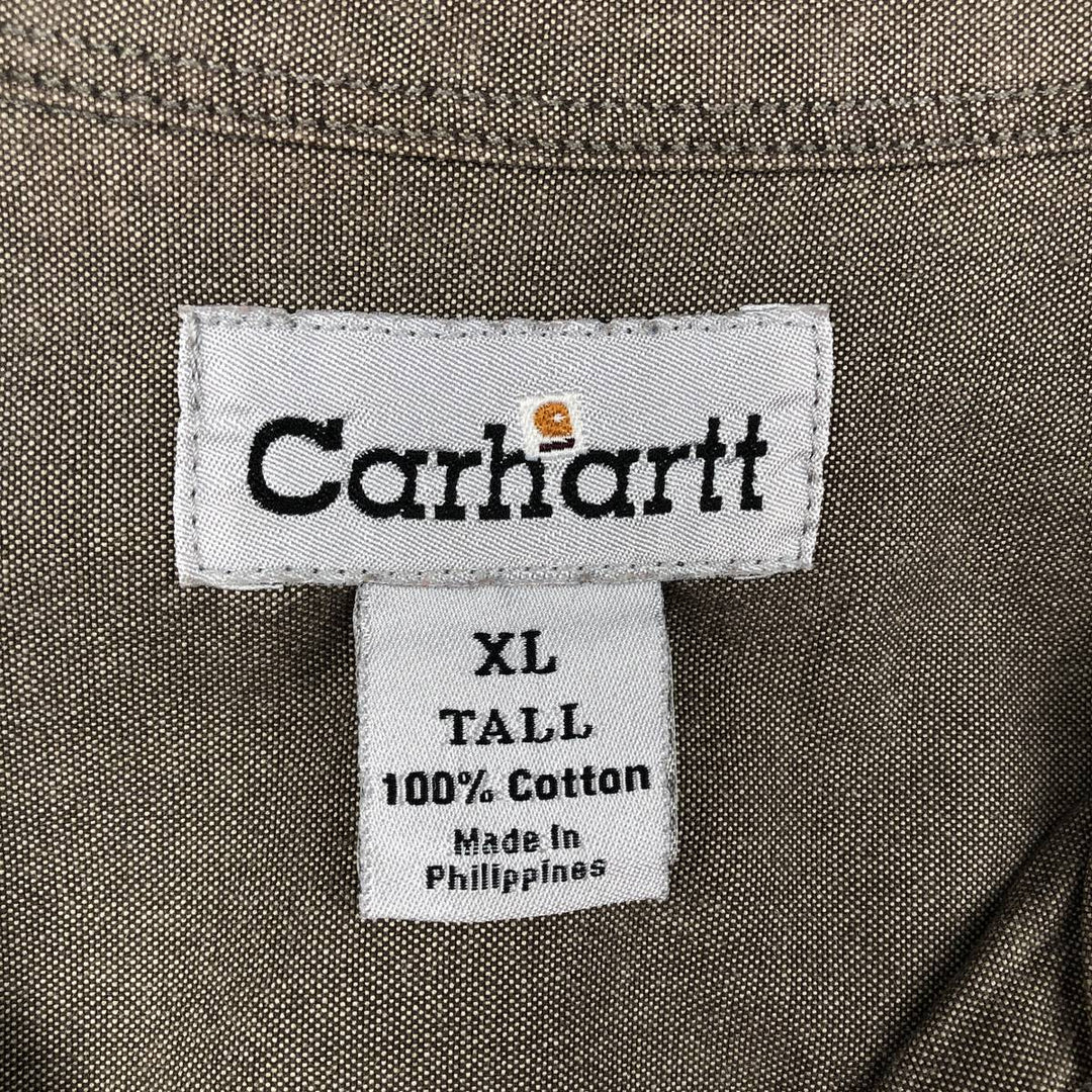 Carhartt button-down short-sleeve work shirt, men's XL size cotton Khaki type Vintage Second Hand