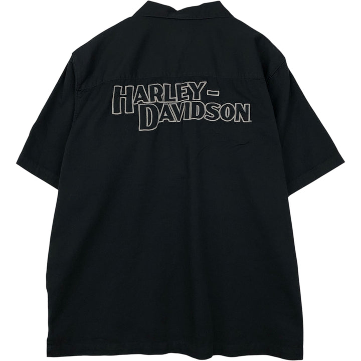 Harley-Davidson Short-Sleeve Open-Collar Work Shirt, Men's Size XL (approx.) cotton Khaki type Vintage Second Hand