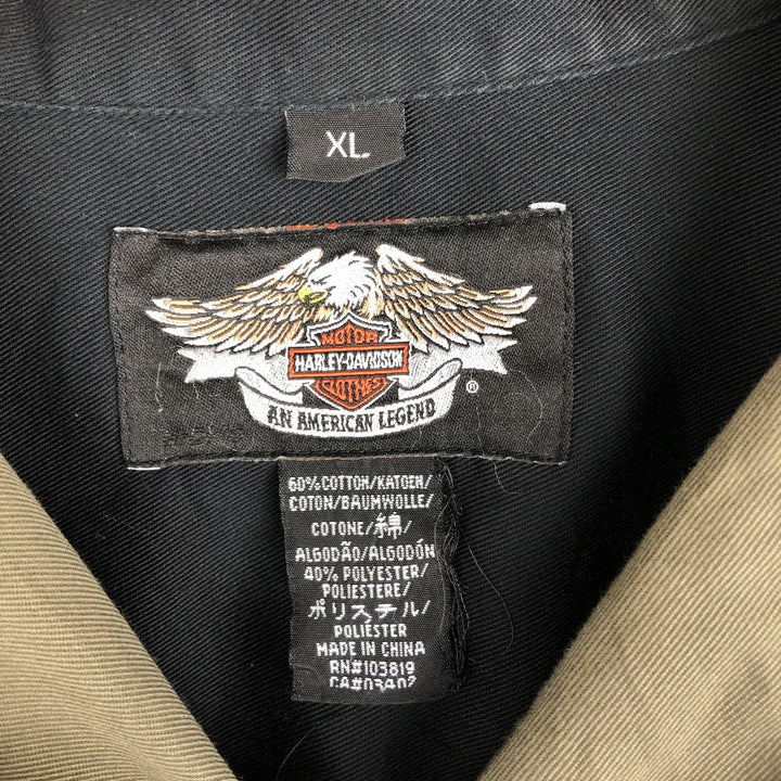 Harley-Davidson Short-Sleeve Open-Collar Work Shirt, Men's Size XL (approx.) cotton Khaki type Vintage Second Hand