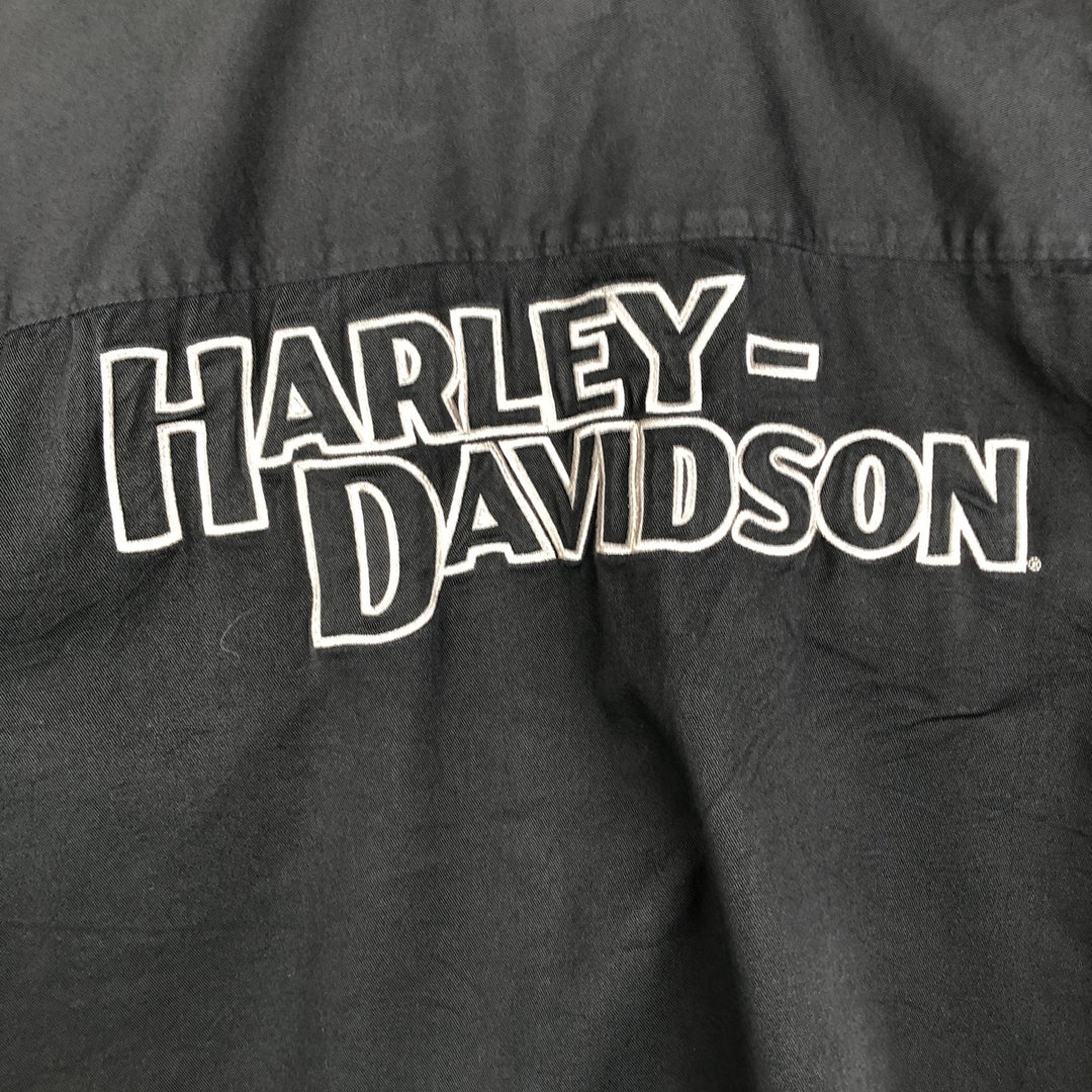 Harley-Davidson Short-Sleeve Open-Collar Work Shirt, Men's Size XL (approx.) cotton Khaki type Vintage Second Hand