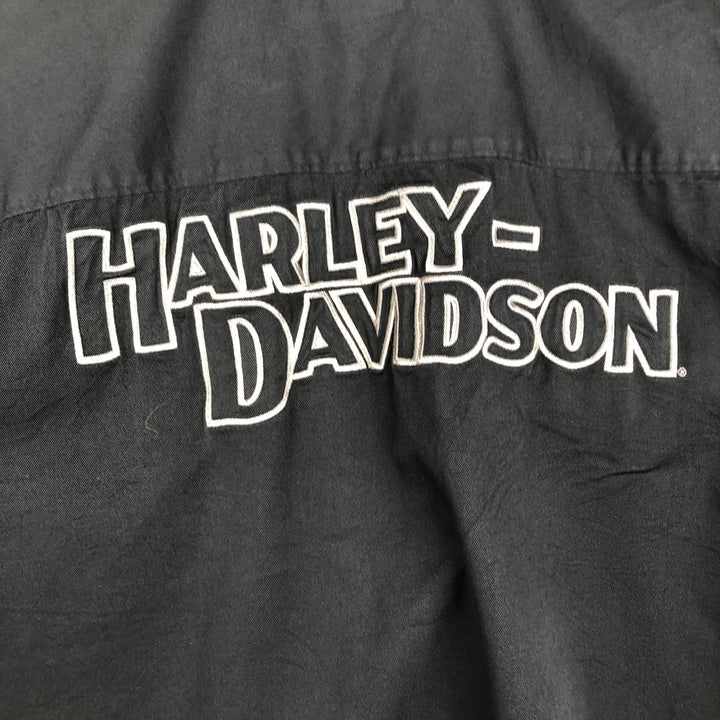 Harley-Davidson Short-Sleeve Open-Collar Work Shirt, Men's Size XL (approx.) cotton Khaki type Vintage Second Hand