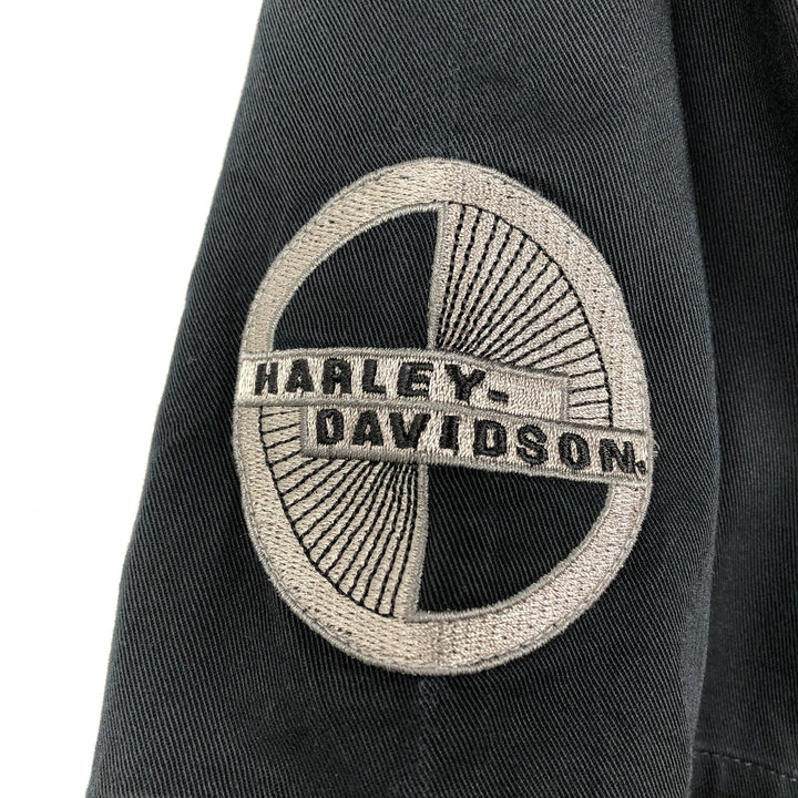 Harley-Davidson Short-Sleeve Open-Collar Work Shirt, Men's Size XL (approx.) cotton Khaki type Vintage Second Hand