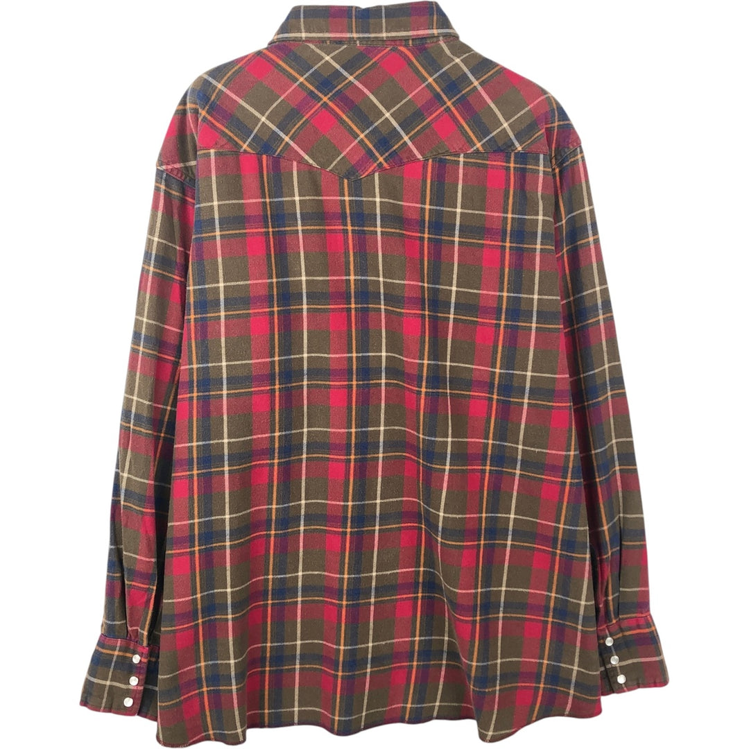 90'S Wrangler Western Shirts Long Sleeve Western Flannel Check Shirt Men's Size L (approx.) Vintage unclear Khaki type Vintage Second Hand