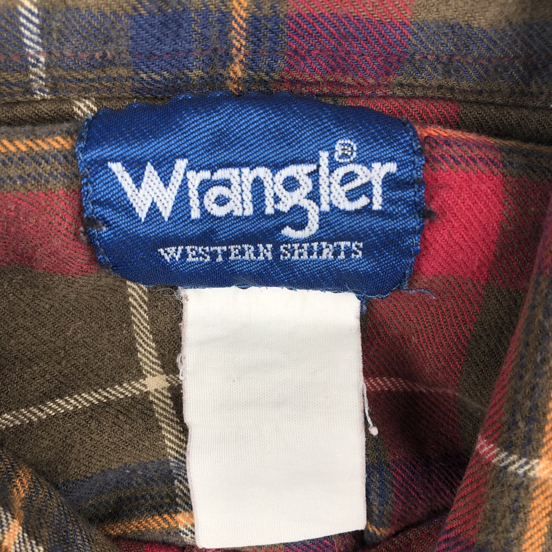 90'S Wrangler Western Shirts Long Sleeve Western Flannel Check Shirt Men's Size L (approx.) Vintage unclear Khaki type Vintage Second Hand