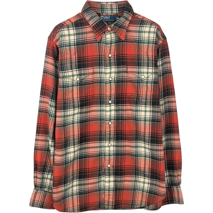 Ralph Lauren POLO by Ralph Lauren Long-Sleeve Western Flannel Check Shirt, Men's Size M (approx.) cotton orange type Vintage Second Hand
