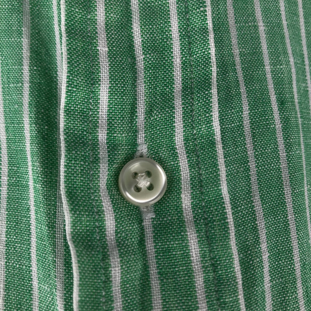 Ralph Lauren Custom Fit Striped Pattern Long Sleeve Linen Button-Down Shirt, Men's Size L unclear Emerald green Vintage Second Hand